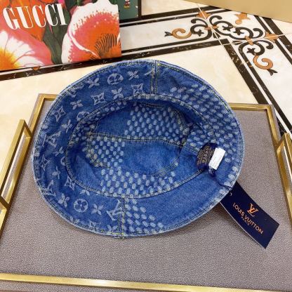LV MONOGRAM DENIM BUCKET HAT BLUE