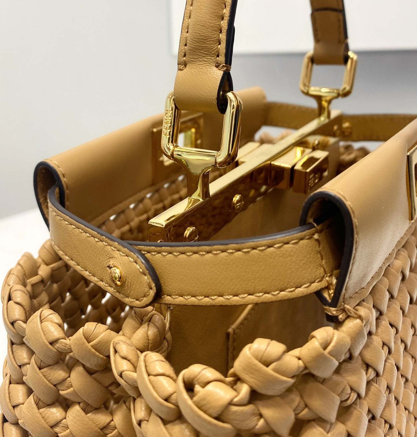 FI Peekaboo Mini Light Brown Braided Bag For Woman 18cm/7in