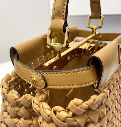 FI Peekaboo Mini Light Brown Braided Bag For Woman 18cm/7in