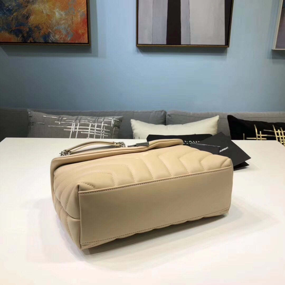 YSSL Loulou Small Chain Bag In Matelassé "Y" Beige For Women 9.8in/23cm YSL 