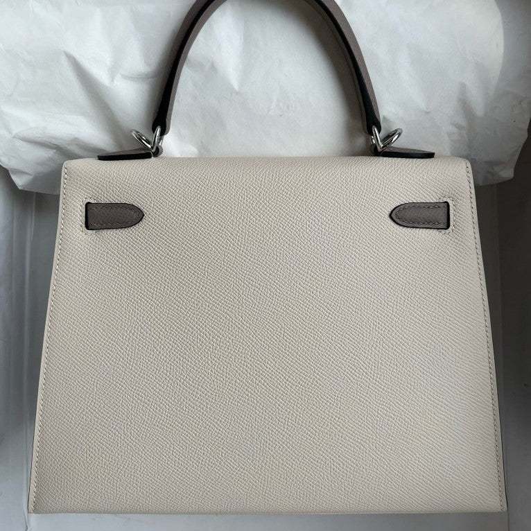 HM KELLY EPSOM CK10 CREAMY WHITE SILVER HARDWARE 25CM