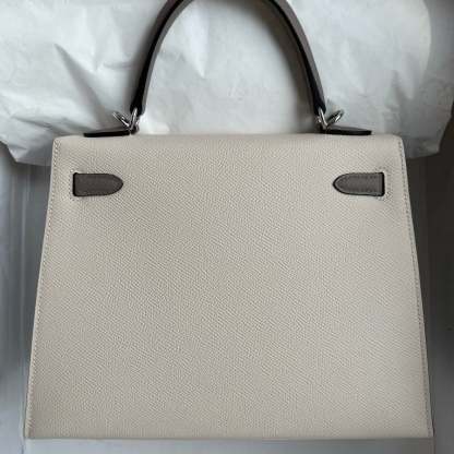 HM KELLY EPSOM CK10 CREAMY WHITE SILVER HARDWARE 25CM