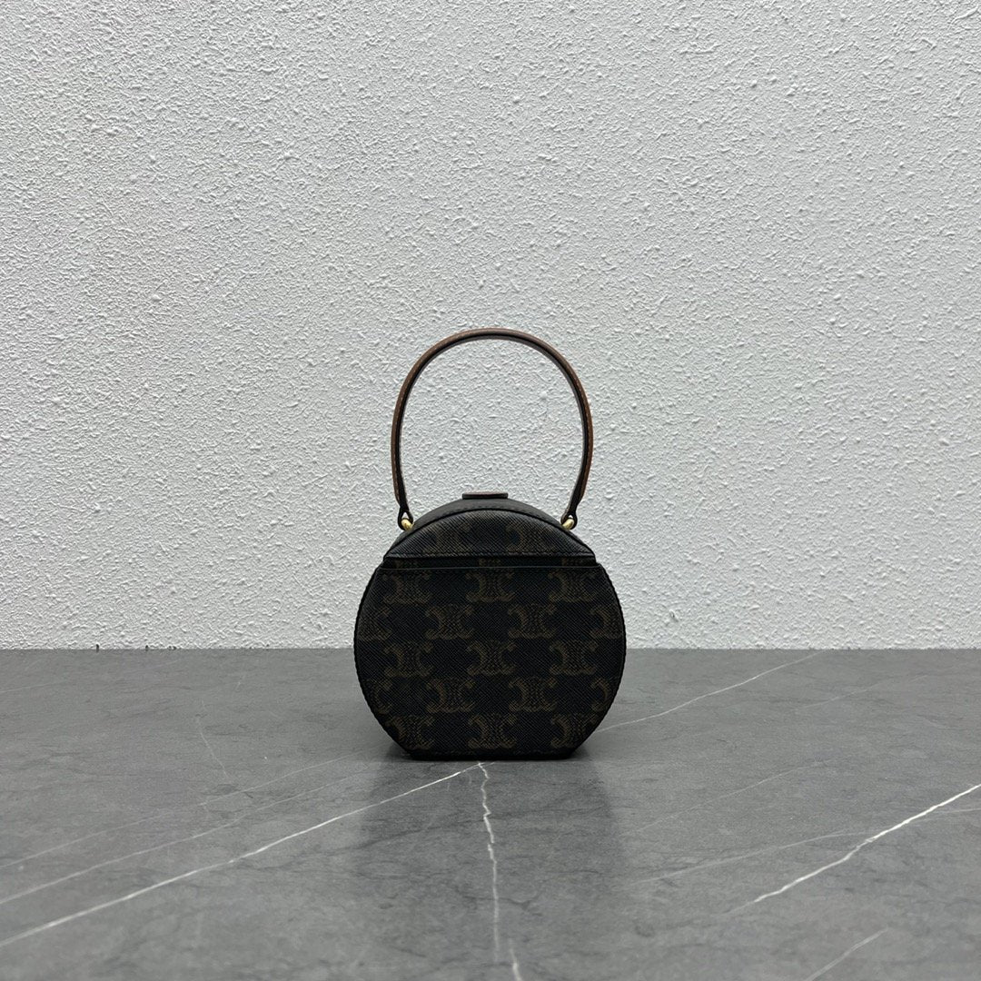 CE Round Box Triomphe In Triomphe Canvas Tan For Women 5in/12cm
