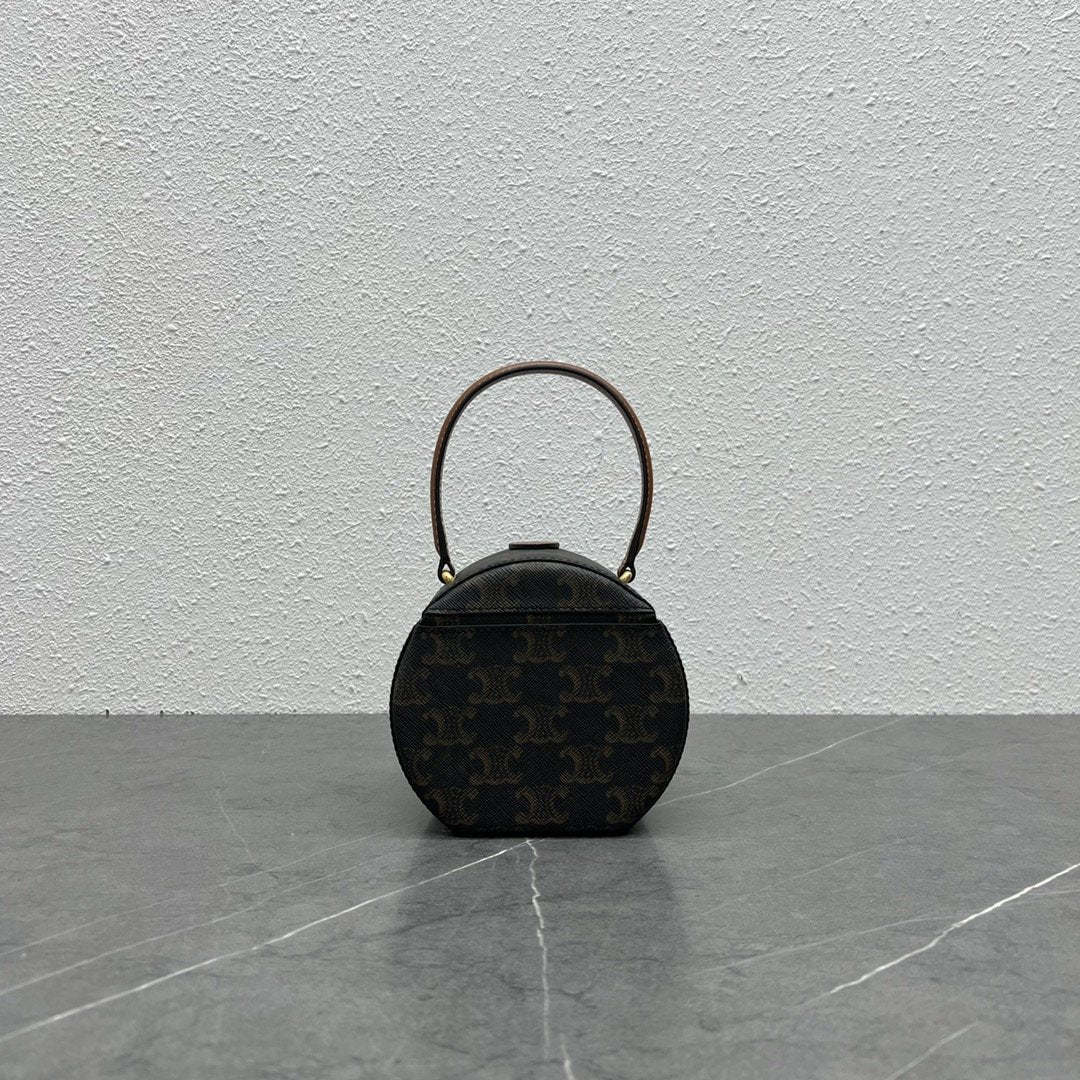 CE Round Box Triomphe In Triomphe Canvas Tan For Women 5in/12cm