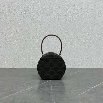 CE Round Box Triomphe In Triomphe Canvas Tan For Women 5in/12cm