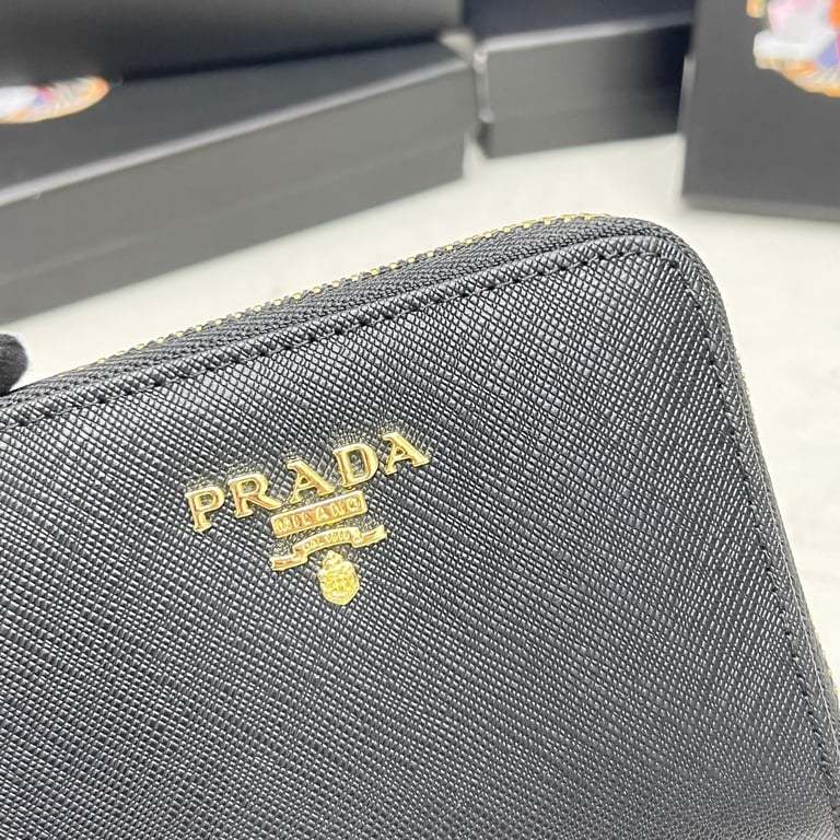 PR SAFFIANO LEATHER COIN PURSE BLACK WALLET 10CM 1MM268 QWA F0002