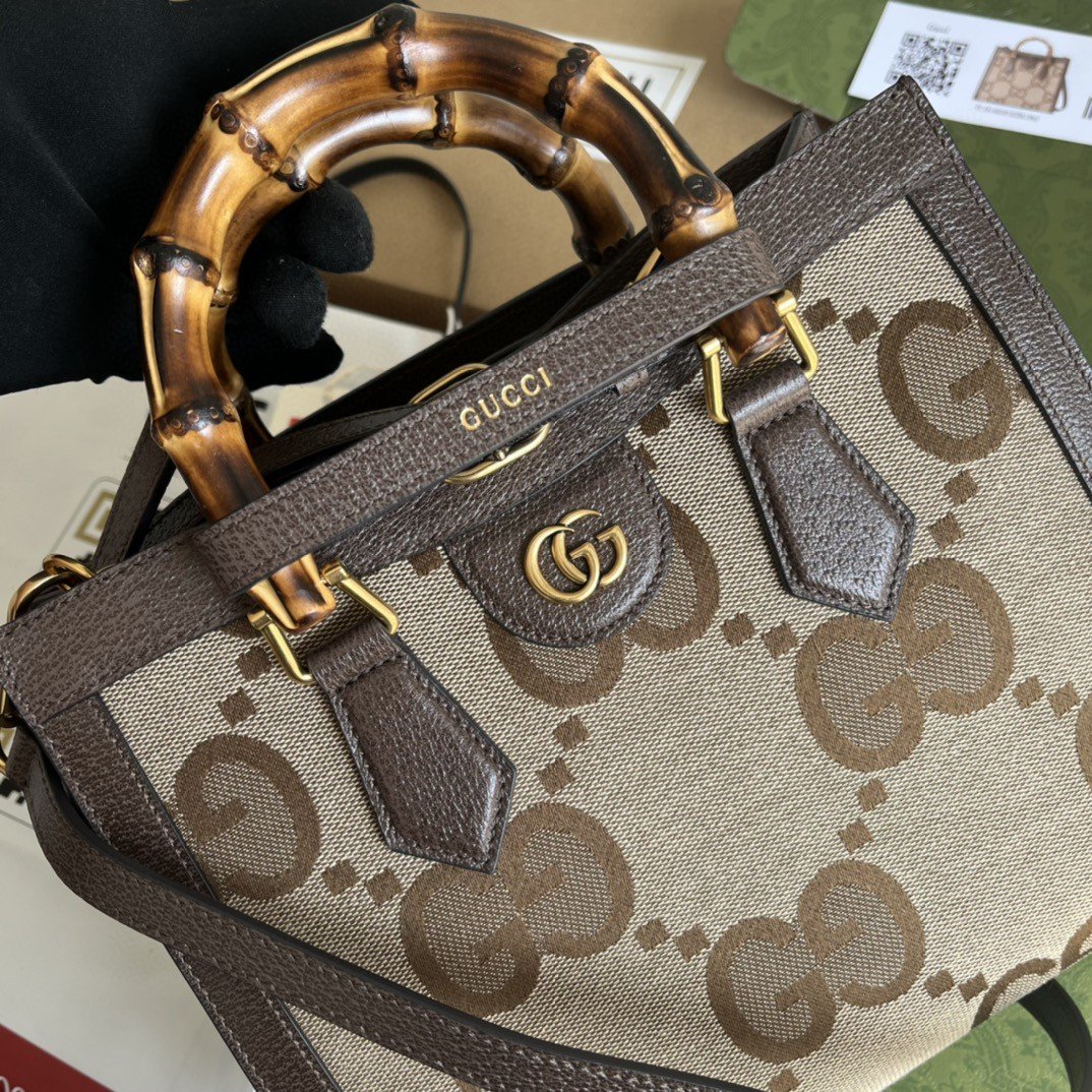 gg Diana Jumbo gg Small Tote Bag Camel And Ebony Jumbo gg Canvas For Women 11in/27cm