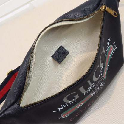 GG BLACK LOGO PRINT MEDIUM BELT BAG