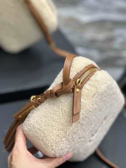 SAINT LAURENT LOU CAMERA BAG IN MERINO SHEARLING BEIGE HIGH QUALITY