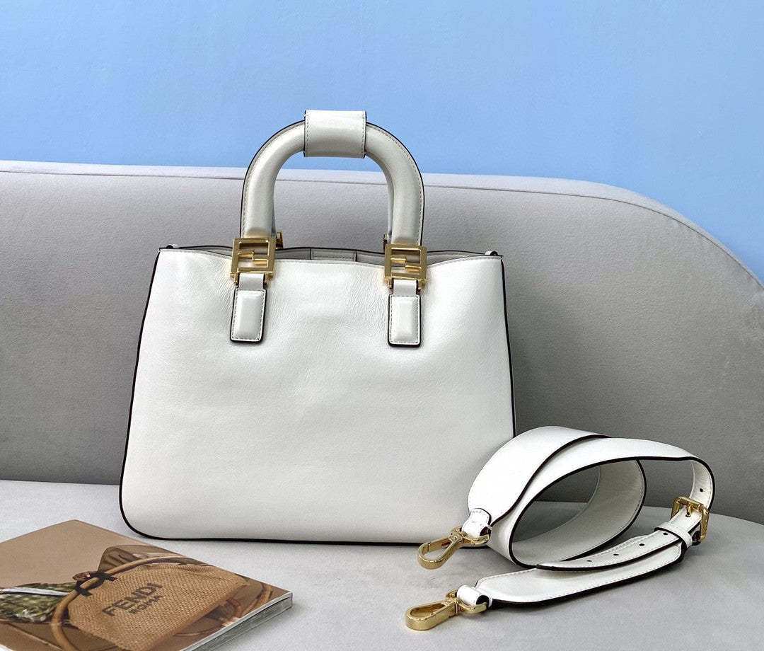 FI Small FF Tote Shoulder White Bag For Woman 30cm/12in