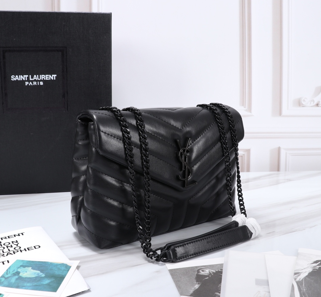 YSL LOULOU SMALL CHAIN BAG IN MATELASSÉ Y BLACK NOIR 23CM 494699DV7281000