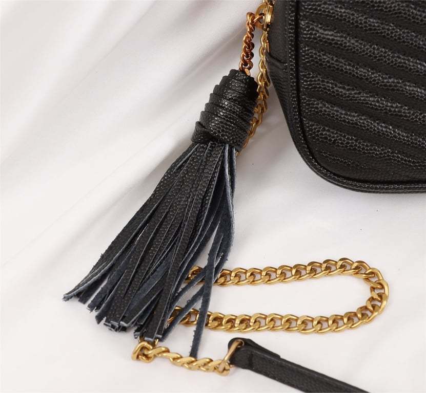 SAINT LAURENT LOU CAMERA BAG IN QUILTED LEATHER GOLD HARDWARE BLACK 18CM