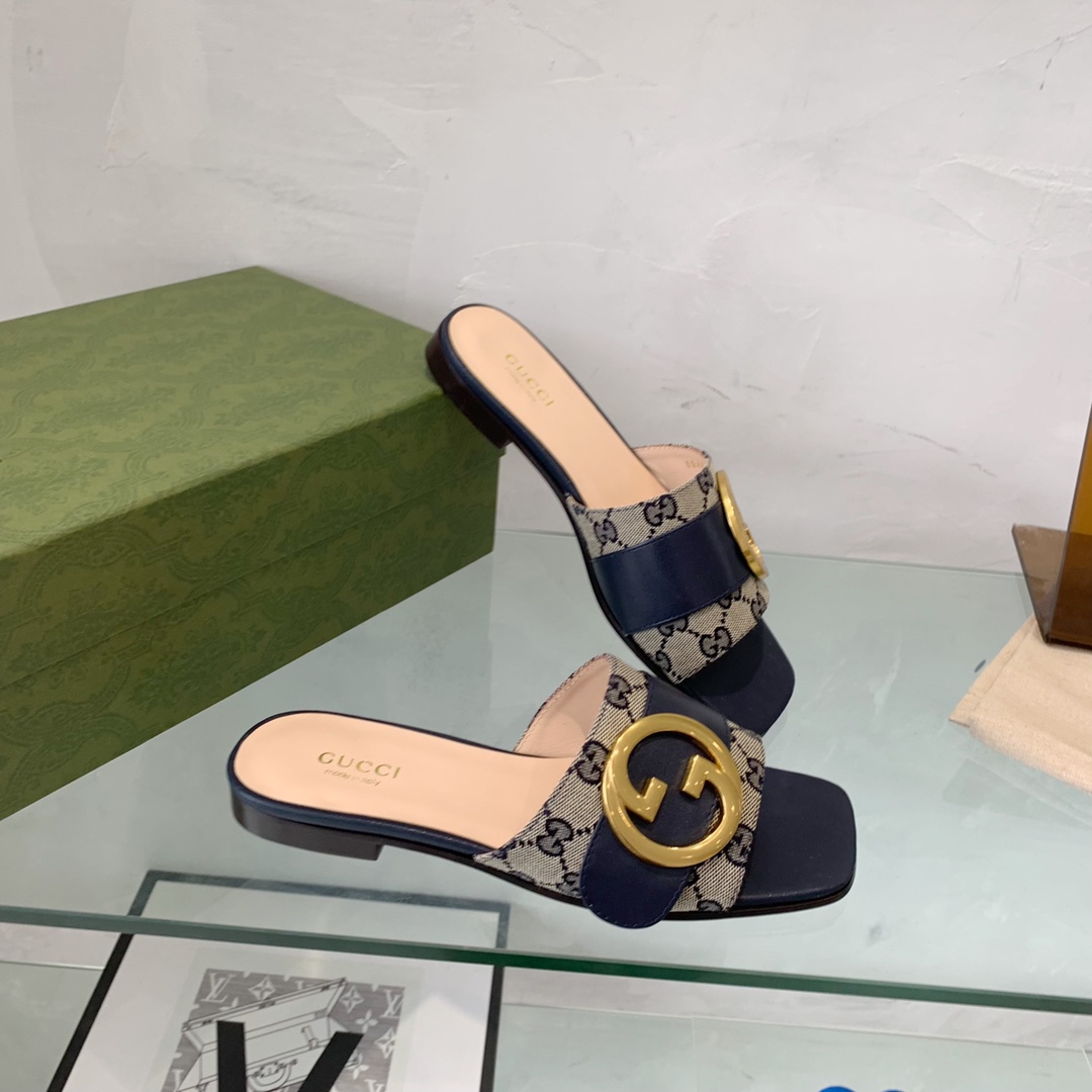 GG BLONDIE MATELASSE CANVAS SLIDE SANDAL BLACK