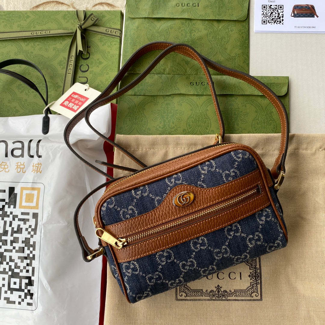 gg Ophidia gg Mini Bag Dark Blue And Ivory Eco Washed Organic gg Jacquard Denim For Women 7in/17.5cm gg 517350 2KQgg 8375