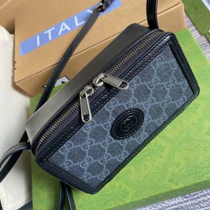 gg Mini Bag With Interlocking G Black gg Supreme Canvas For Women 9in/23cm gg