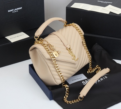 YSL COLLÈGE MEDIUM CHAIN BAG IN QUILTED LEATHER BEIGE 24CM 600279BRM072721