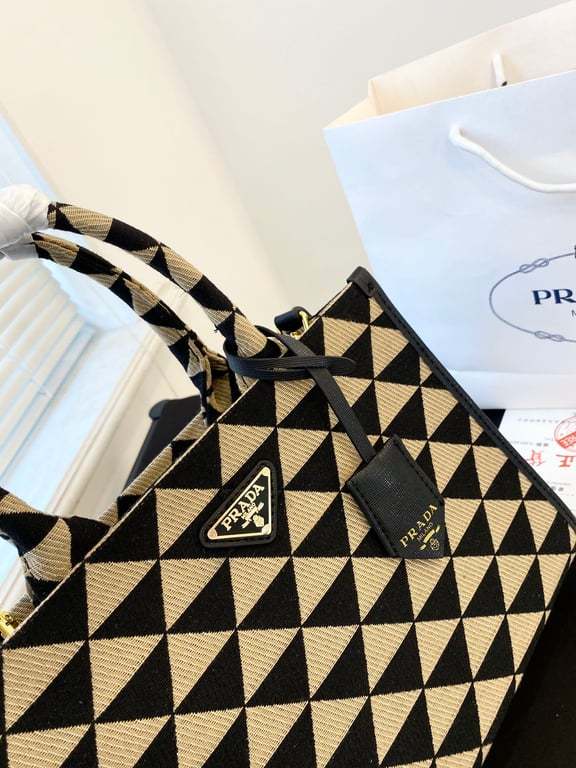 PR SMALL SYMBOLE EMBROIDERED FABRIC HANDBAG 28CM