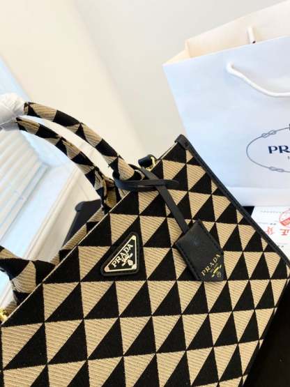 PR SMALL SYMBOLE EMBROIDERED FABRIC HANDBAG 28CM