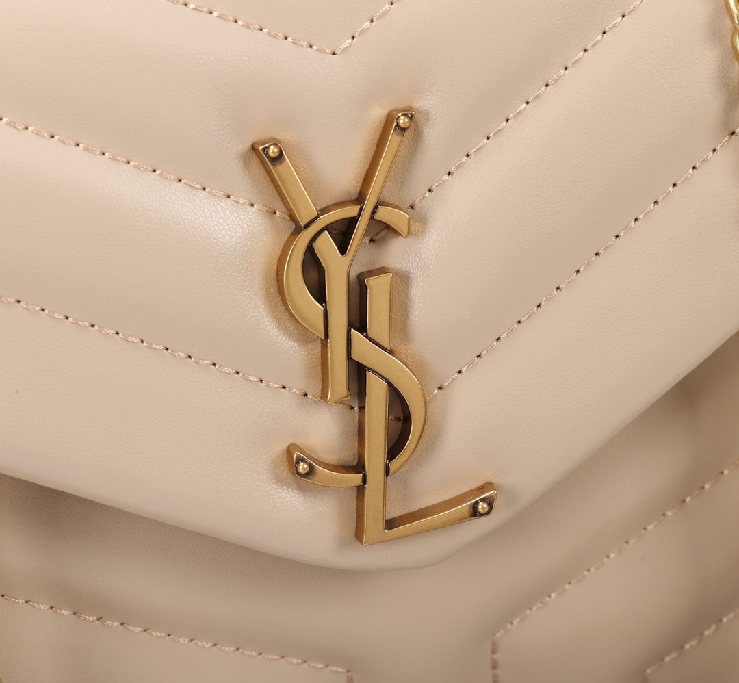 YSL LOULOU SMALL CHAIN BAG IN MATELASSÉ Y DARK BEIGE GOLD 23CM 494699DV7272721