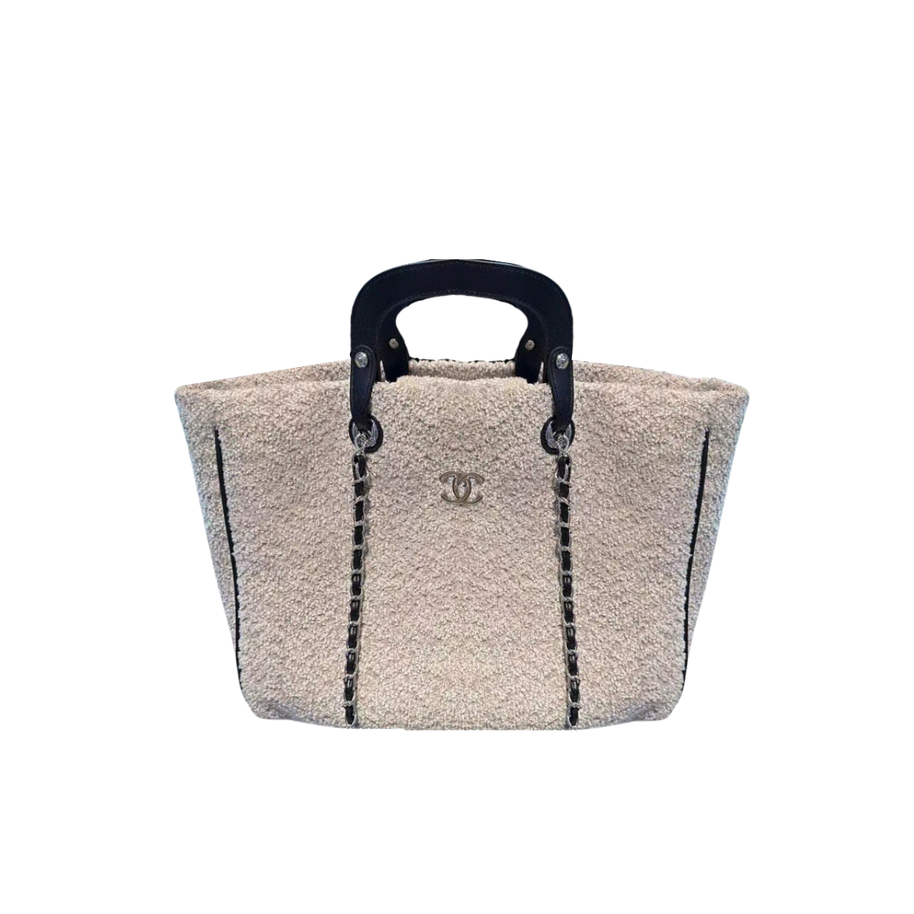 CC DEAUVILLE LARGE TOTE SHOPPING BAG CRUMPLED SHEARLING GREY 40CM