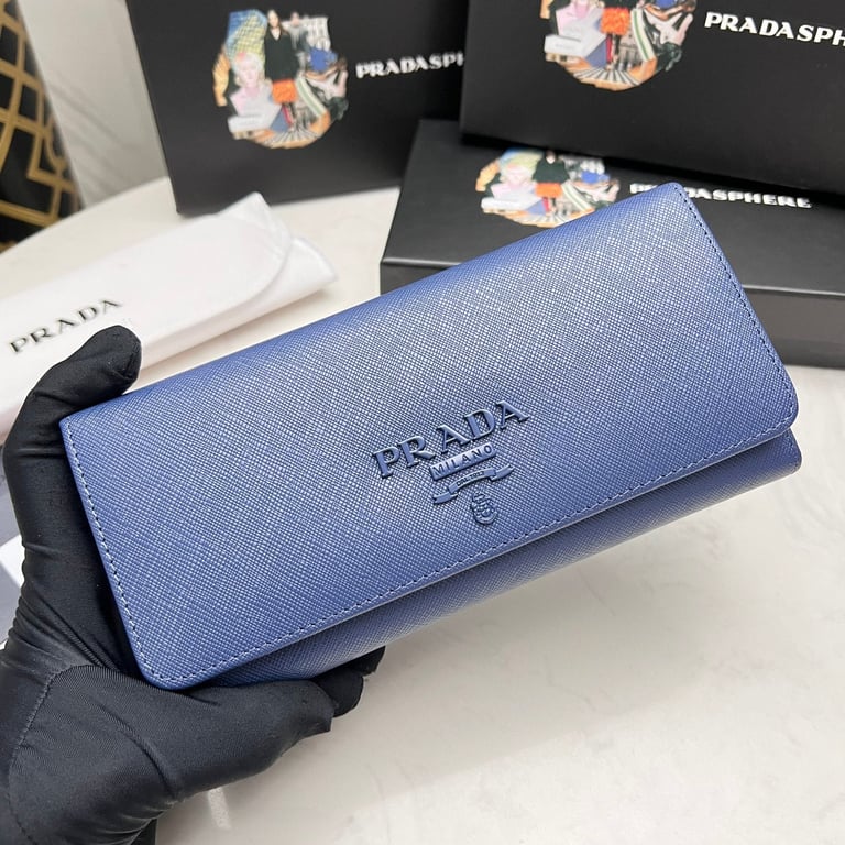 PR SAFFIANO MONOCHROME FLAP LONG WALLET FULL NAVY BLUE 19CM 1MH132 ZLP F061H