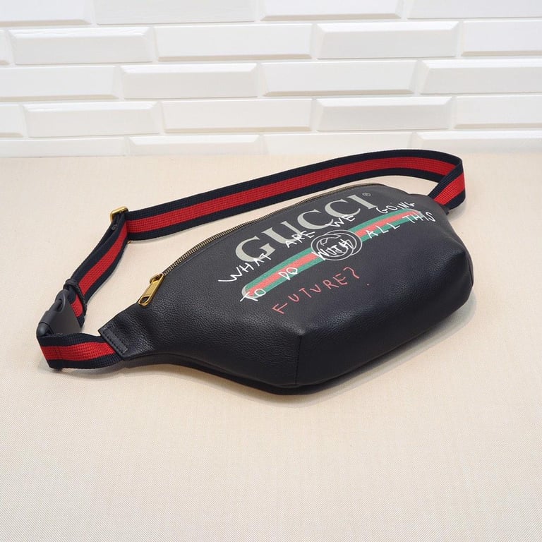 GG BLACK LOGO PRINT MEDIUM BELT BAG