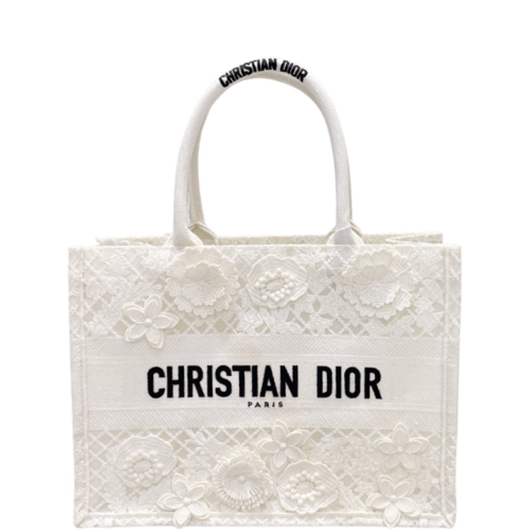 DIR 36CM WHITE D-LACE EMBROIDERY WITH 3D MACRAME EFFECT TOTE BAG