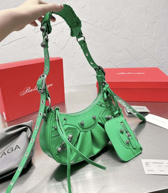 BALENCIAGA LE CAGOLE XS SHOULDER BAG IN GREEN 25CM