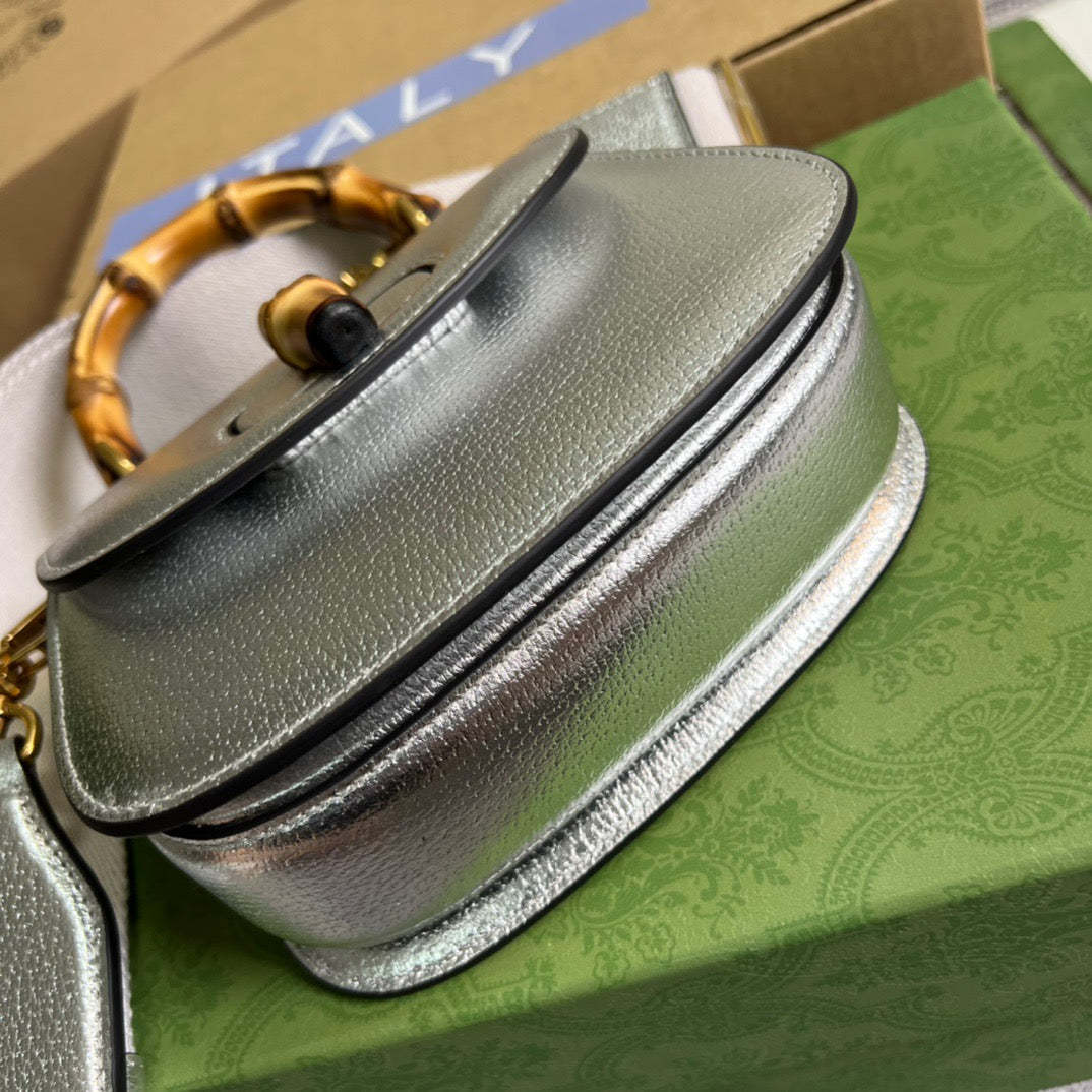 gg Bamboo 1947 Mini Top Handle Bag Silver For Women, Women’s Bags 6.7in/17cm gg