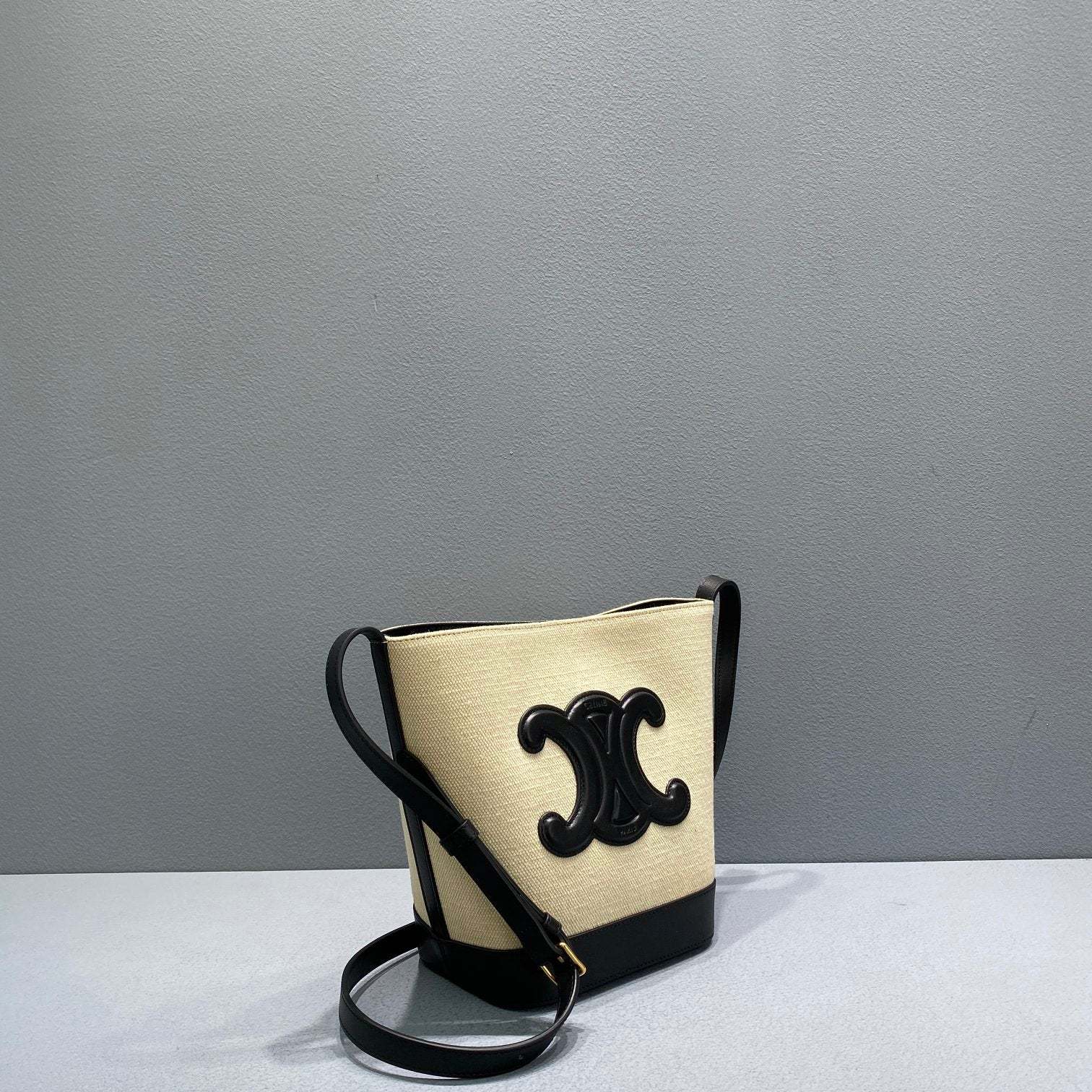 CE Small Bucket Cuir Triomphe In Textile Beige/Black For Women 9in/22cm