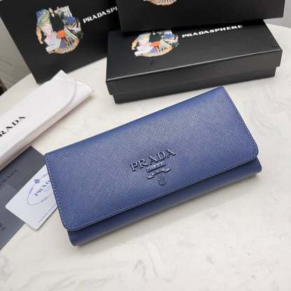 PR SAFFIANO MONOCHROME FLAP LONG WALLET FULL NAVY BLUE 19CM 1MH132 ZLP F061H