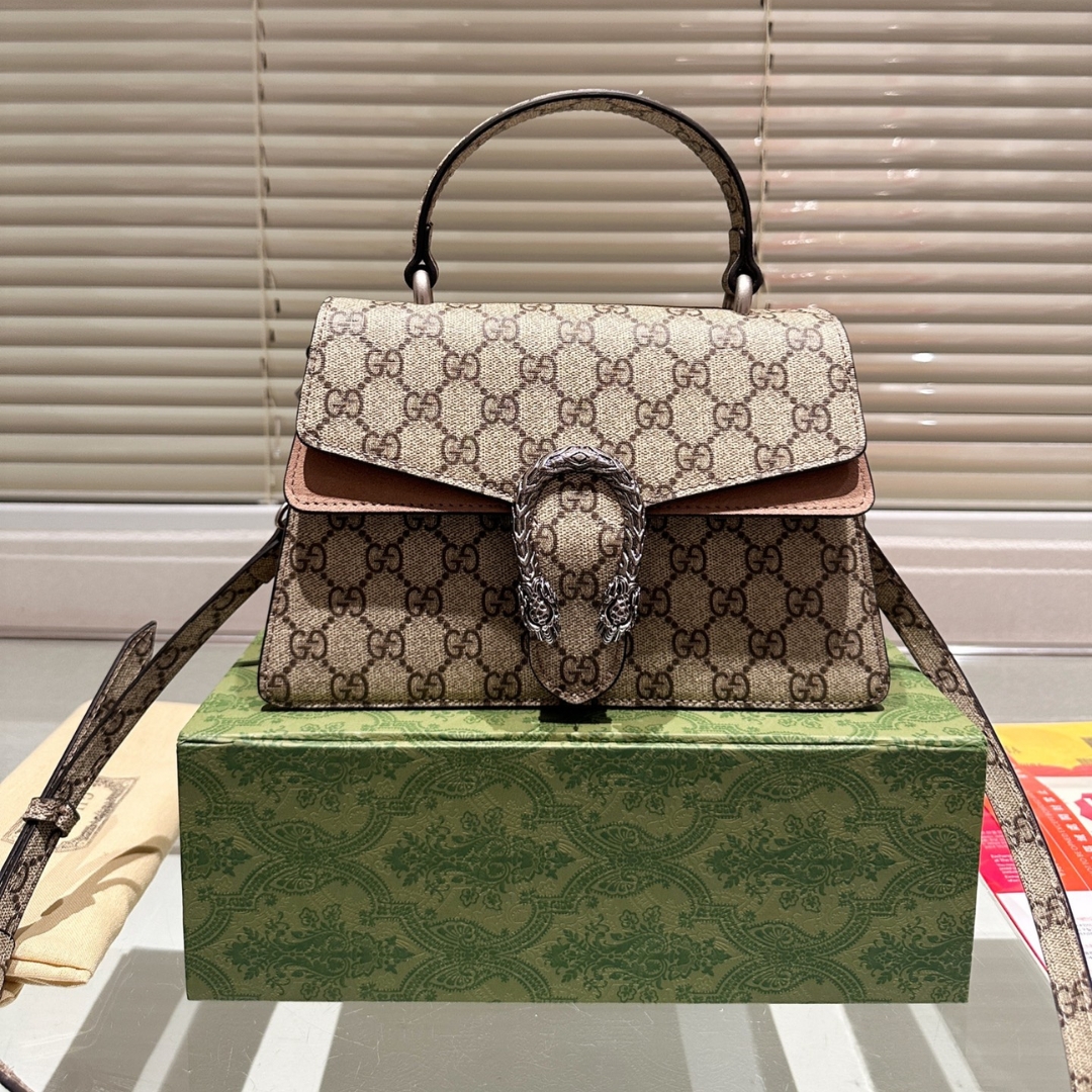 GG DAMEN DIONYSUS GG CANVAS TOP HANDLE BAG BROWN 24CM