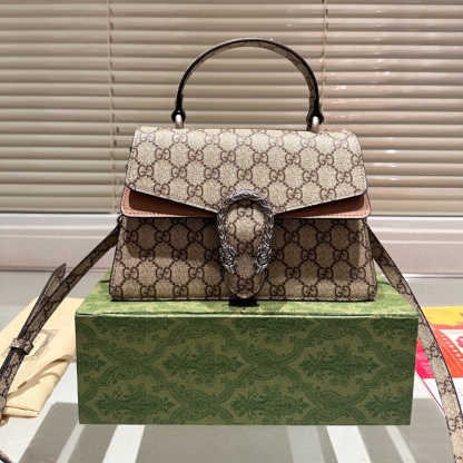 GG DAMEN DIONYSUS GG CANVAS TOP HANDLE BAG BROWN 24CM