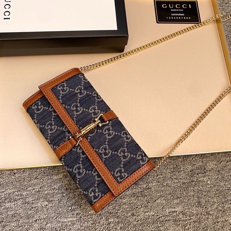 GG JACKIE 1961 CONTINENTAL CHAIN WALLET GG DENIM 19CM
