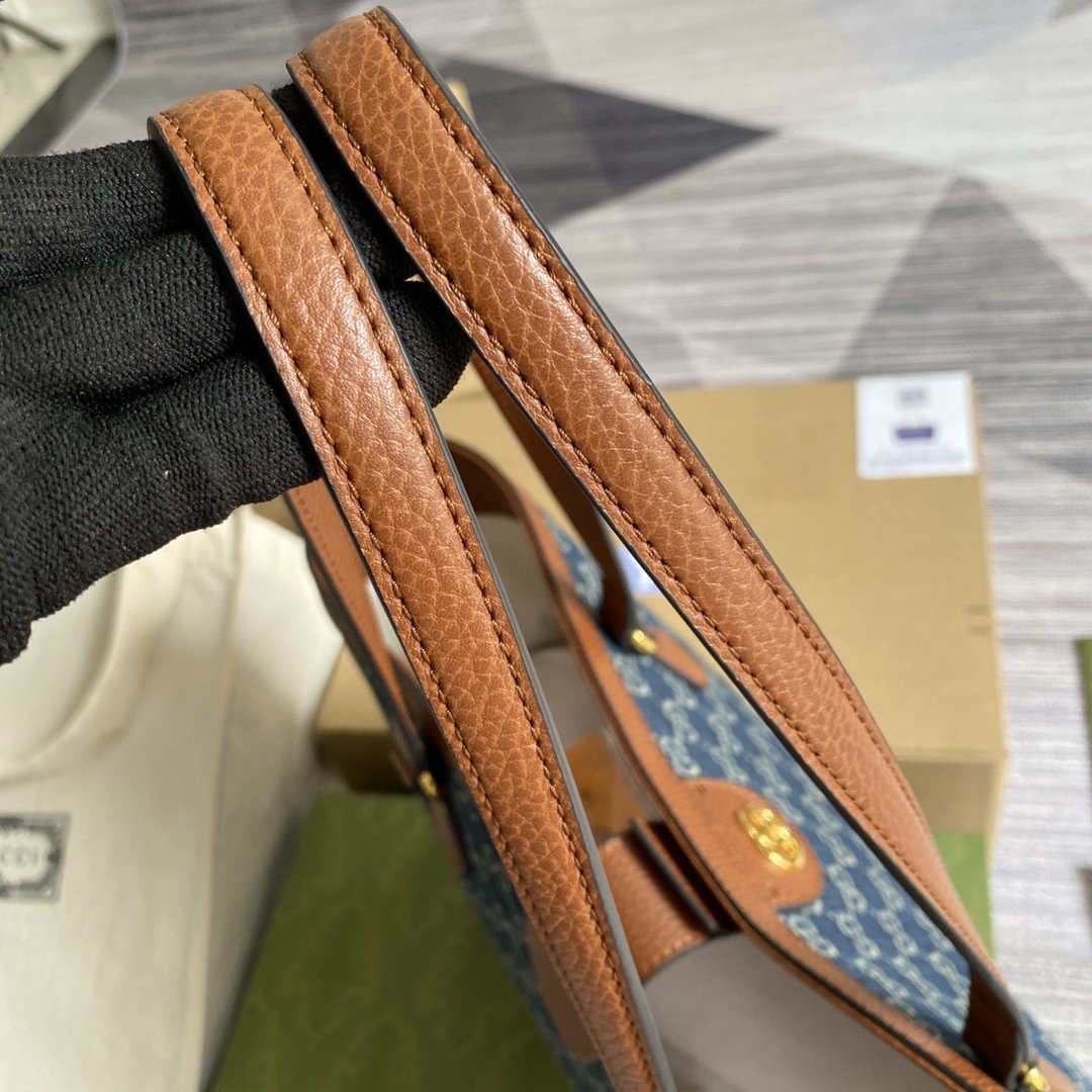 gg Ophidia gg Medium Tote Dark Blue And Ivory Eco Washed Organic gg Jacquard Denim  For Women 15in/38cm gg ‎631685 2KQgg 8375