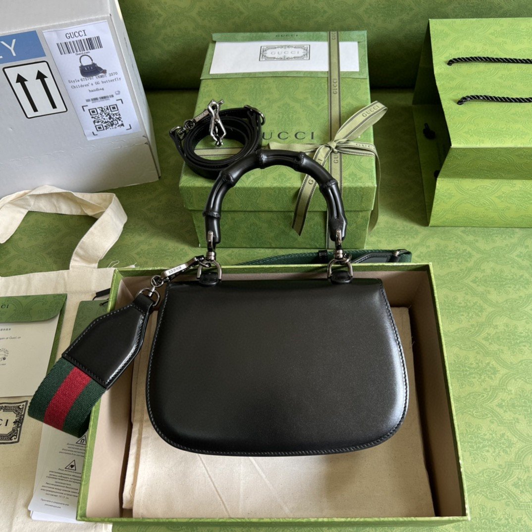 gg Bamboo 1947 Small Top Handle Bag Black  For Women 8.3in/21cm gg 675797 10ODP 1060