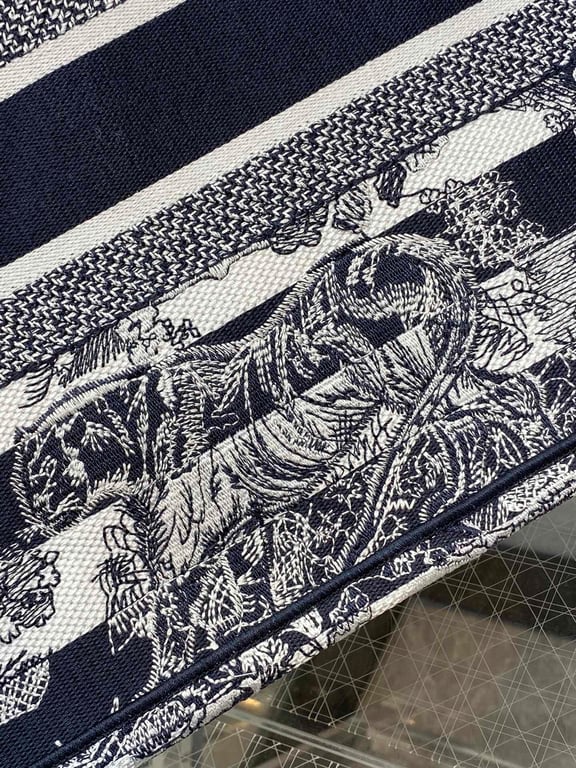 DIR 36CM NAVY BLUE TOILE DE JOUY STRIPES EMBROIDERY MEDIUM BOOK TOTE