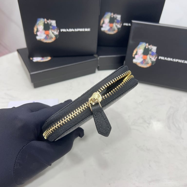 PR SAFFIANO LEATHER COIN PURSE BLACK WALLET 10CM 1MM268 QWA F0002