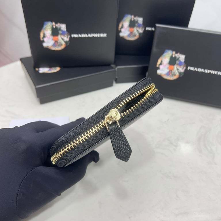 PR SAFFIANO LEATHER COIN PURSE BLACK WALLET 10CM 1MM268 QWA F0002