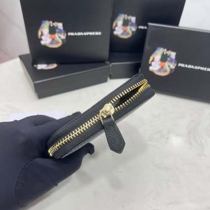 PR SAFFIANO LEATHER COIN PURSE BLACK WALLET 10CM 1MM268 QWA F0002