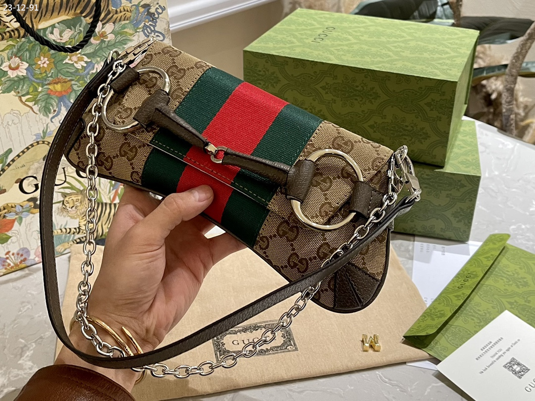 GG HORSEBIT CHAIN SMALL SHOULDER BAG BEIGE 29CM ‎764339 FACM2 8747