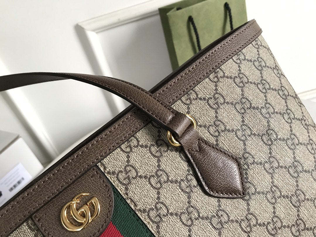 gg Ophidia gg Medium Tote Bag Beige/Ebony gg Supreme Canvas And Brown For Women 15in/38cm 631685 96IWB 8745