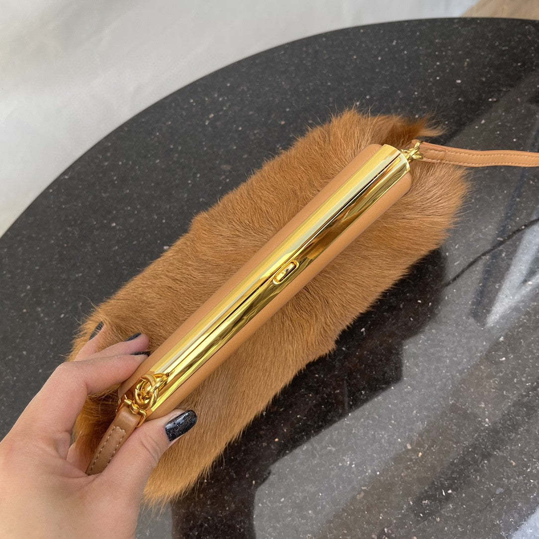 FI First Small Brown Fox Fur Bag For Woman 26cm/10in
