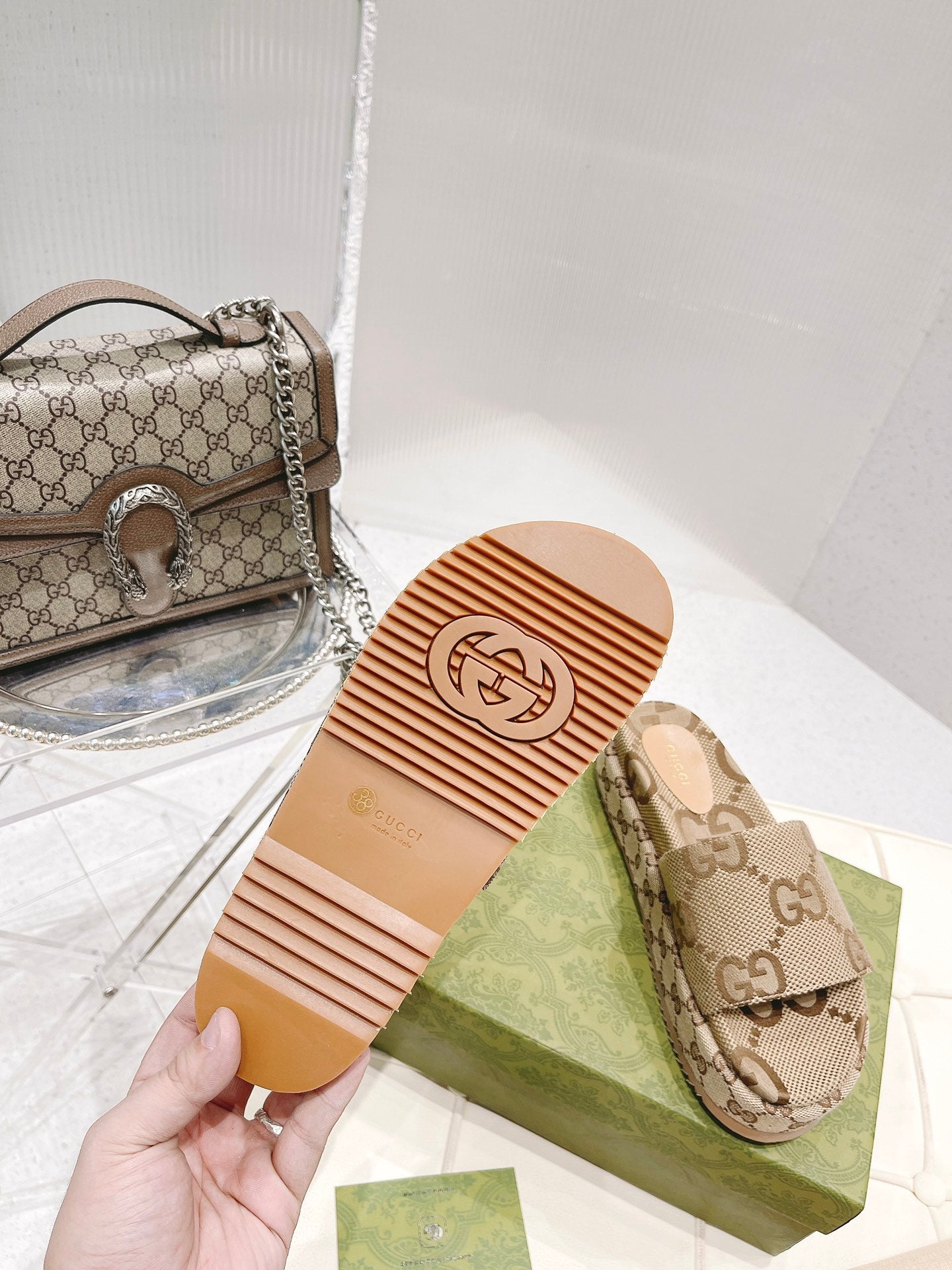 SANDAL GG 623212 UKO00 2580 WOMEN'S PLATFORM SLIDE SANDAL CAMEL