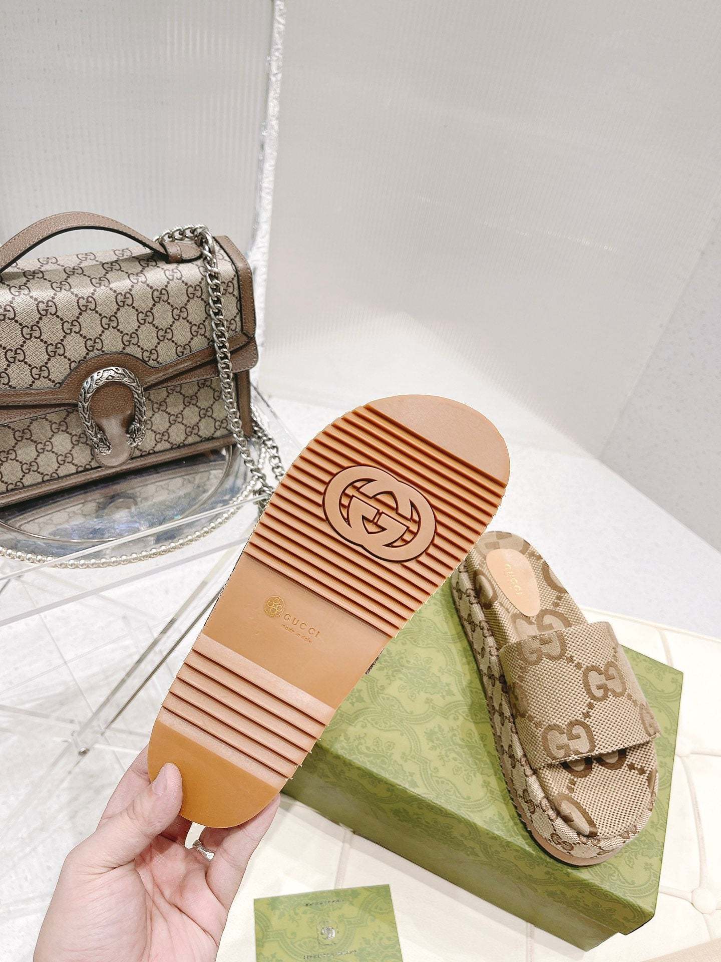 SANDAL GG 623212 UKO00 2580 WOMEN'S PLATFORM SLIDE SANDAL CAMEL