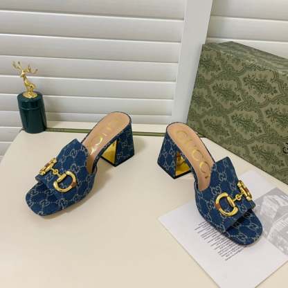 SANDAL GG WOMEN'S SLIDE MONOGRAM SANDAL WITH HORSEBIT BLUE