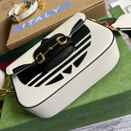 gg x Adidas Horsebit 1955 Mini Bag White For Women, Women&#8217;s Bags 8.1in/21cm gg 658574 U3ZDG 8727