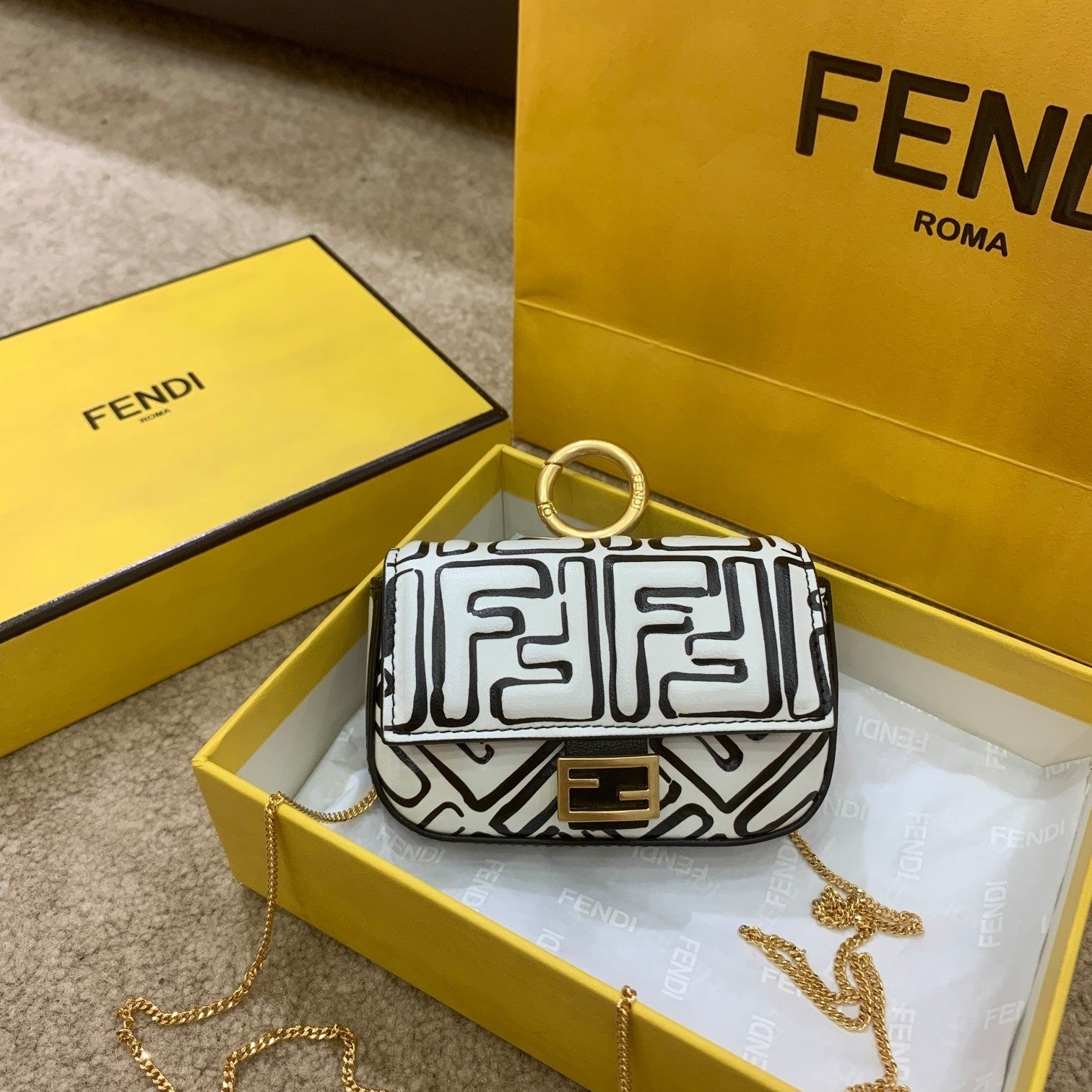 FI Nano Baguette Charm California Sky White For Women, Women’s Handbags, Shoulder And Crossbody Bags 4.3in/11cm FF 7AR844