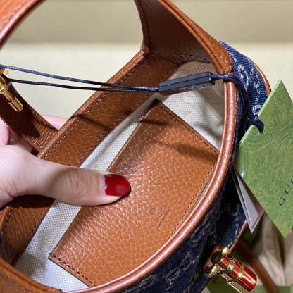 gg Jackie 1961 Mini Shoulder Bag Dark Blue And Ivory Eco Washed Organic gg Jacquard Denim For Women 7.5in/19cm gg 637092 2KQgg 8375