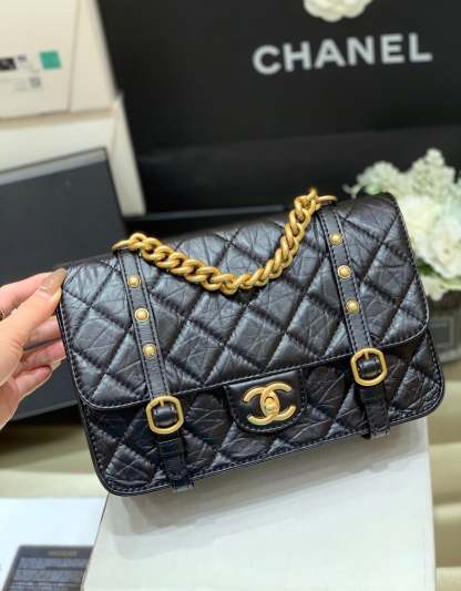 Chanel Co Co Shoulder Bag Gold Chain Black 9.8in/25cm